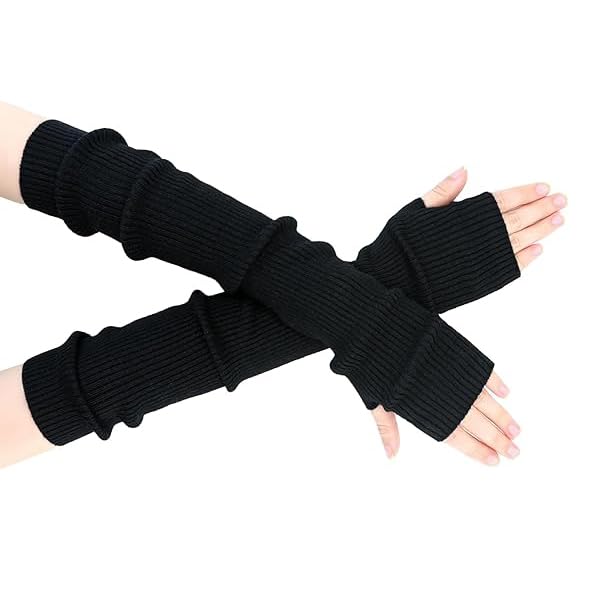 PALAY Arm Warmers for Women, Long Fingerless Gloves for Women, Winter Knitted Y2K Arm Sleeves Gloves for Teen Girls, Fashion Half Finger Hand Wrist Warmer for Daily, Party, Hip Hop (Black) PALAY Arm Warmers for Women, Long Fingerless Gloves for Women, Winter Knitted Y2K Arm Sleeves Gloves for Teen Girls, Fashion Half Finger Hand Wrist Warmer for Daily, Party, Hip Hop (Black)